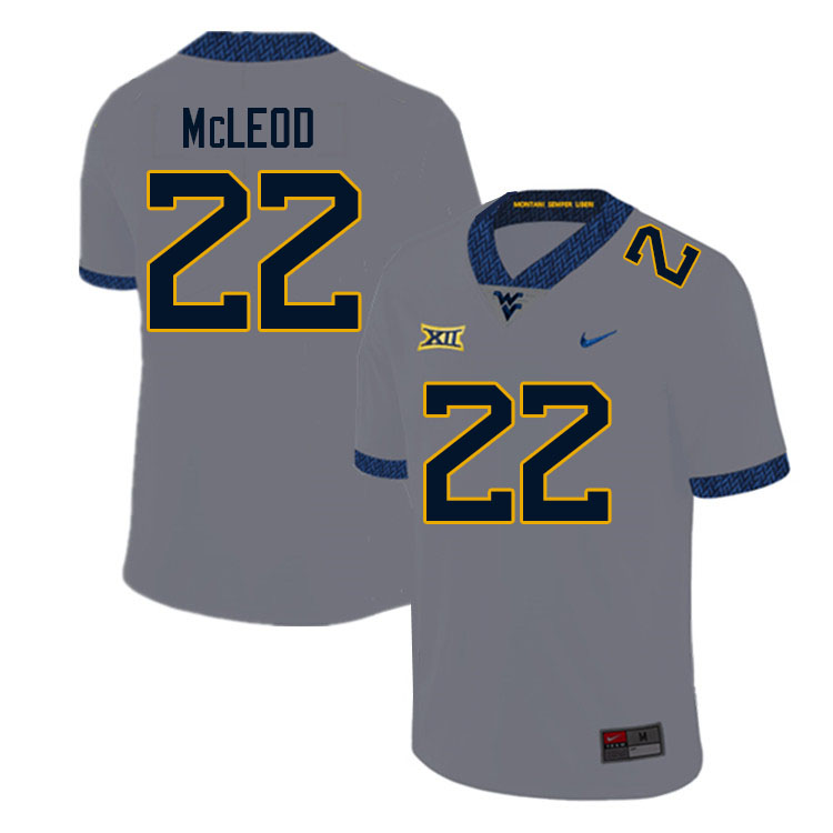 Men #22 Saint McLeod West Virginia Mountaineers College Football Jerseys Sale-Gray